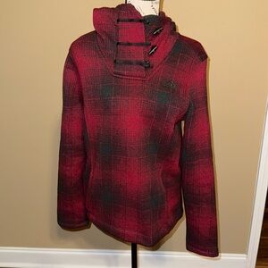The North Face Womens Crescent Hooded Pullover Rumba Red Ombre Plaid
